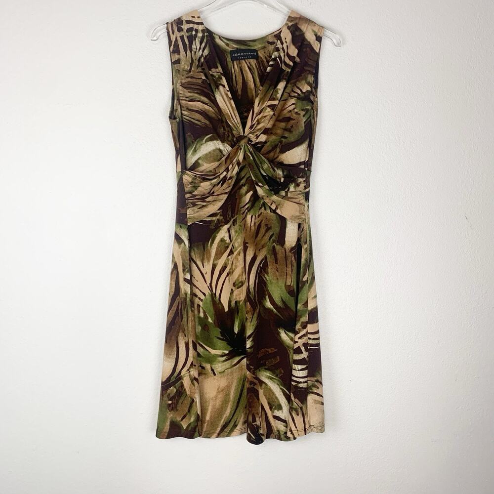 Vintage Y2K Dress Womens 10 Babydoll Forest Fairy Stretch V-neck Brown Green Tan
